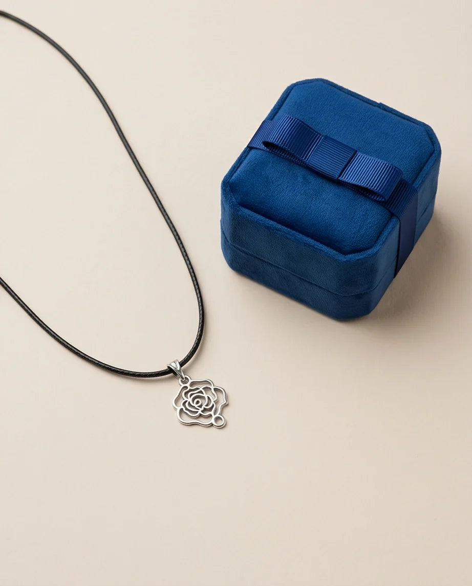 Silver Cutout Rose Pendant Necklace