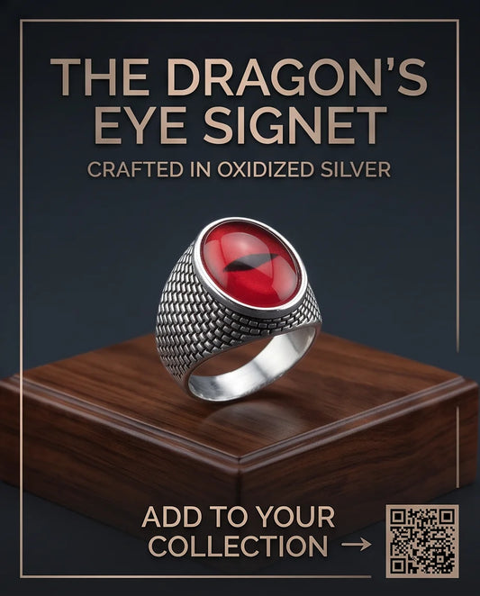 Crimson Brickwork Slit-Pupil Silver Ring