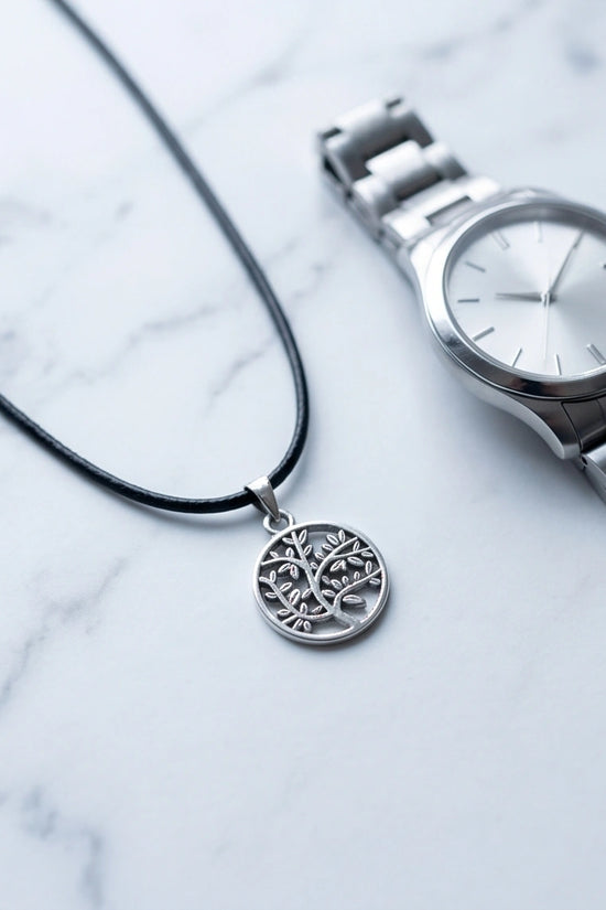 The Eternal Roots: Matte Silver Tree of Life Medallion Necklace