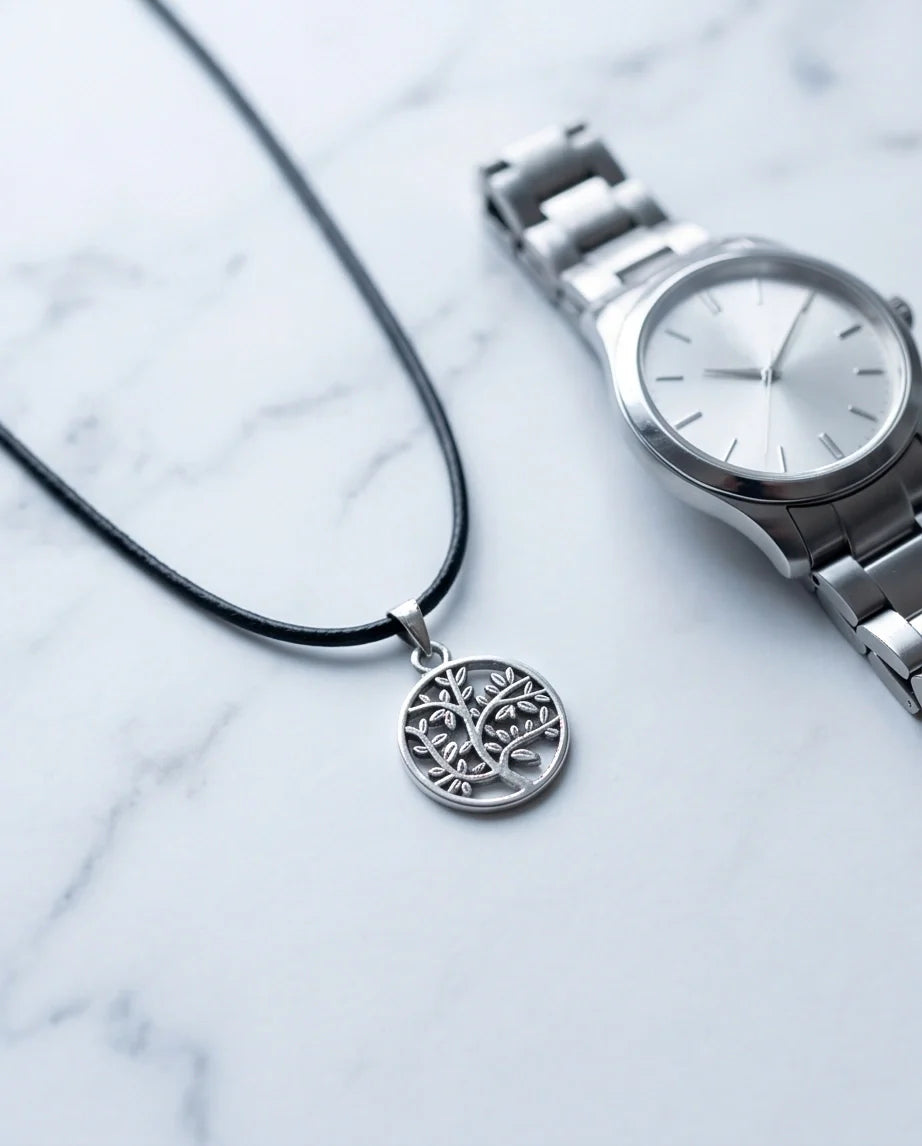 The Eternal Roots: Matte Silver Tree of Life Medallion Necklace