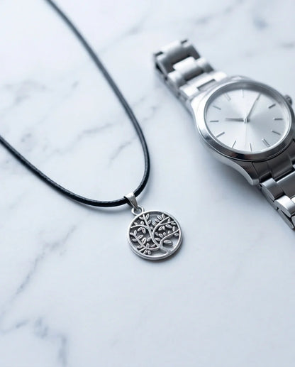 The Eternal Roots: Matte Silver Tree of Life Medallion Necklace