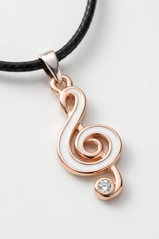 Rose Gold and White Treble Clef Necklace