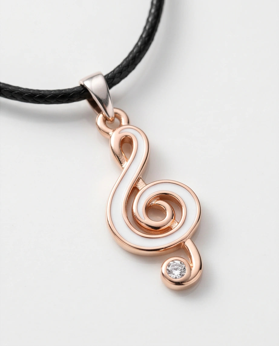 Rose Gold and White Treble Clef Necklace