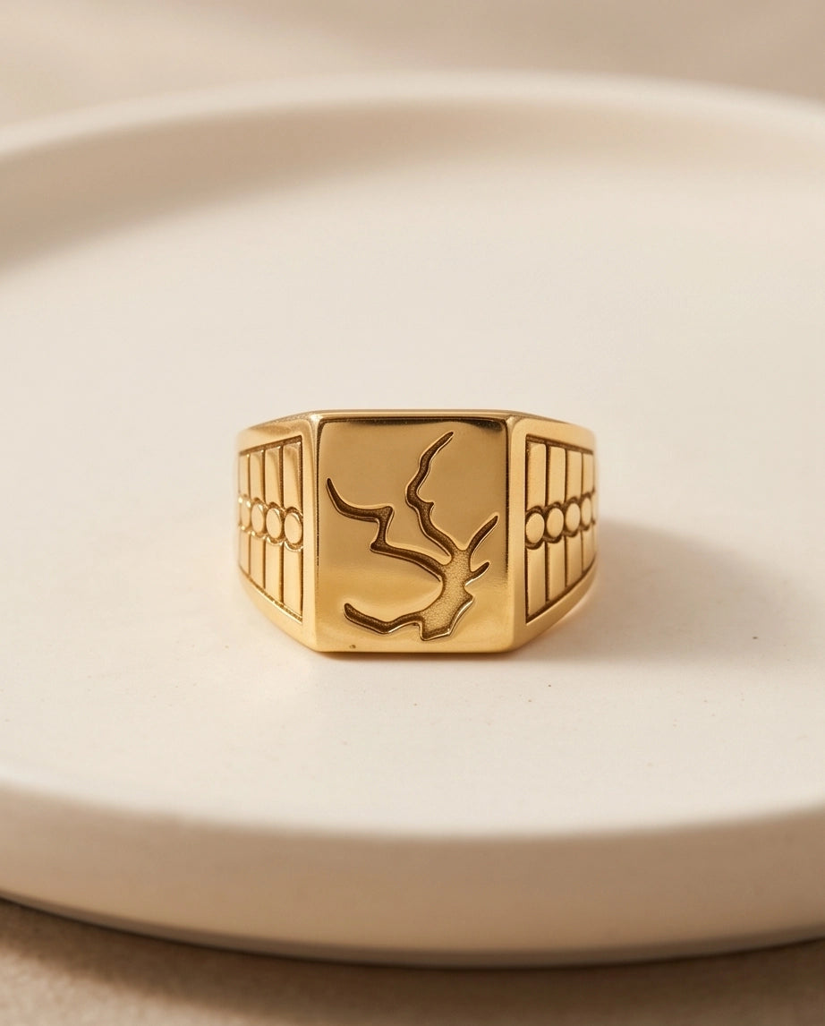 Minimalist Stag Gold Signet Ring
