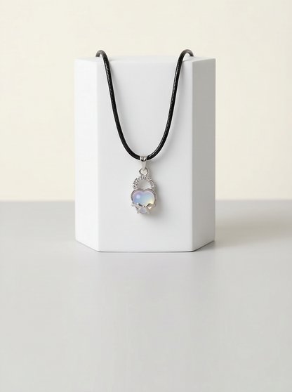 Opalite Heart Bow Lock Pendant Necklace