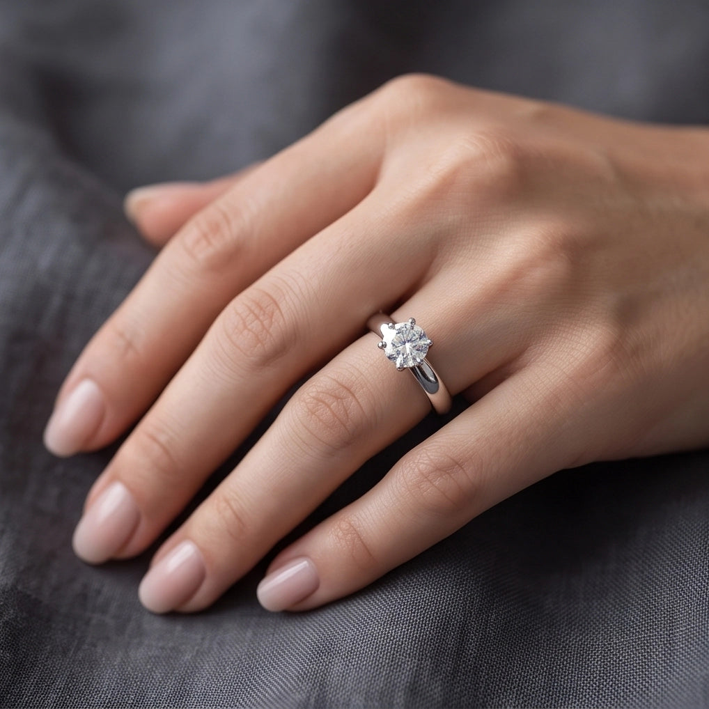 Silver Round Gemstone Elegant Solitaire Ring