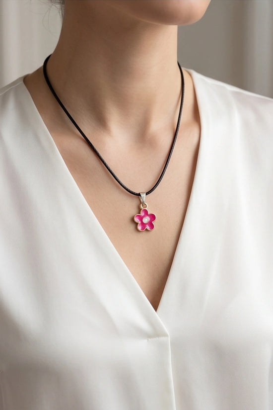 Gold and Pink Blossom Pendant Necklace