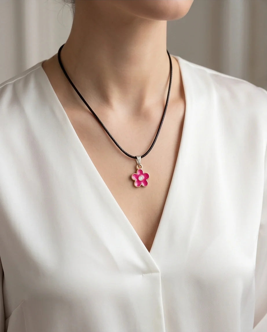 Gold and Pink Blossom Pendant Necklace