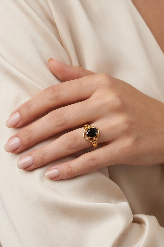 Golden Obsidian Scalloped Ring