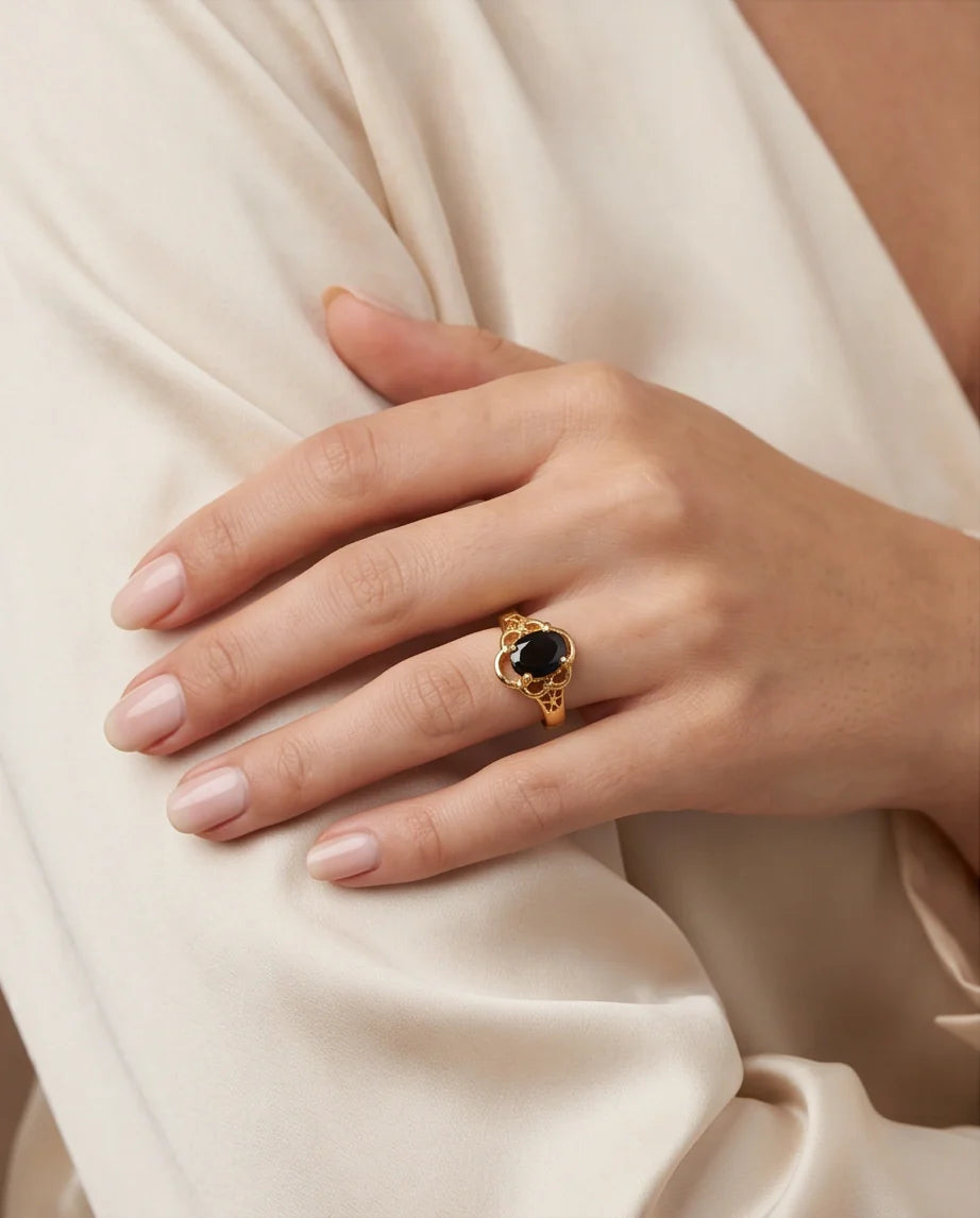 Golden Obsidian Scalloped Ring