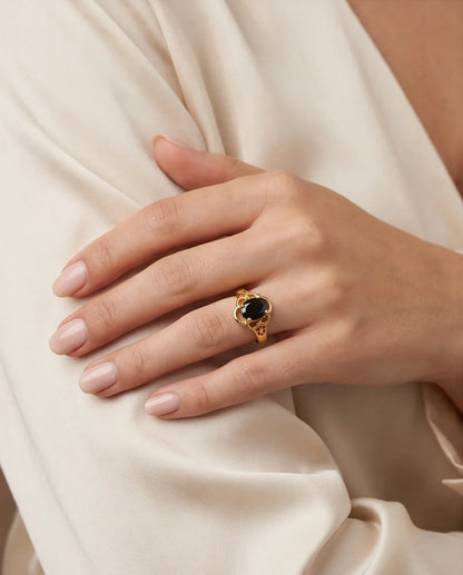 Golden Obsidian Scalloped Ring