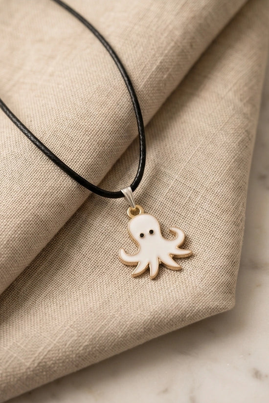 Gold and White Octopus Pendant Necklace