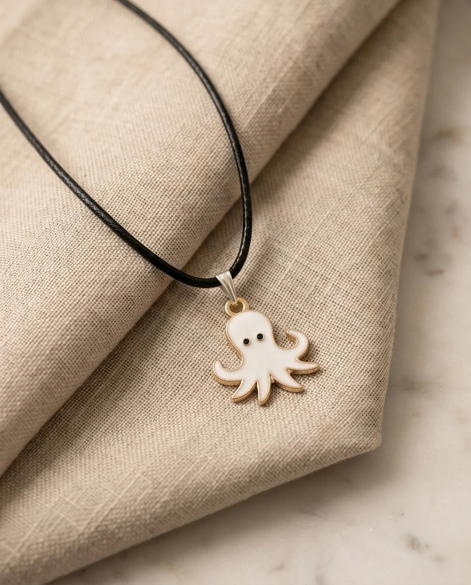 Gold and White Octopus Pendant Necklace