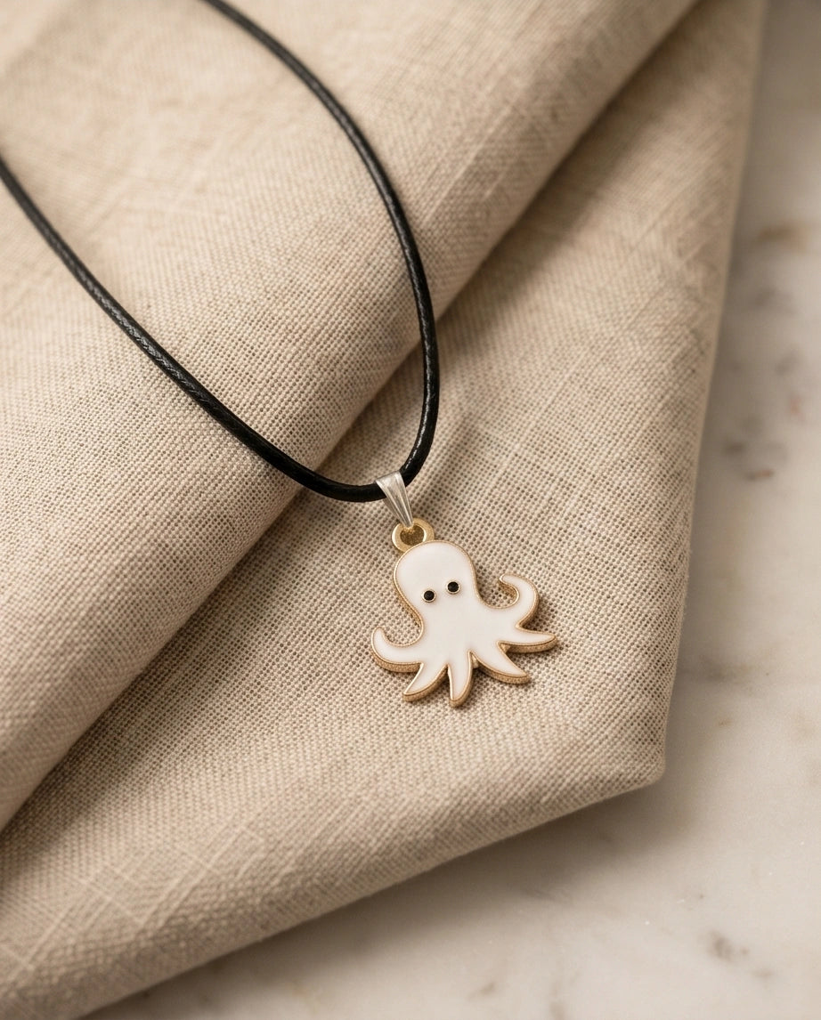 Gold and White Octopus Pendant Necklace