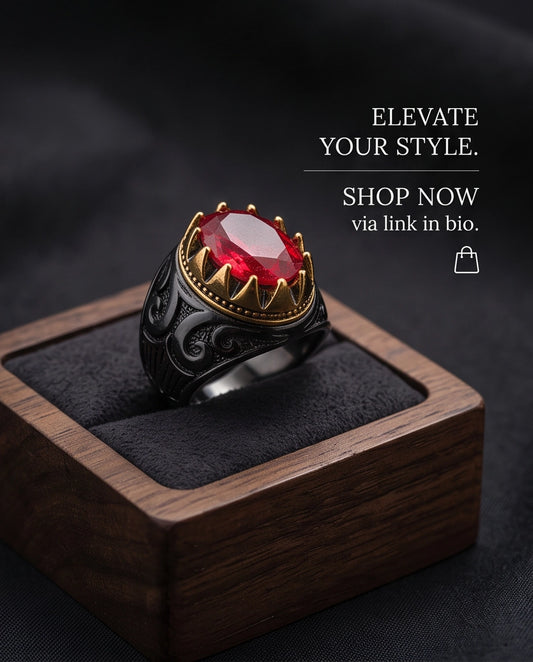 Celestial Crimson Sunburst Signet Ring