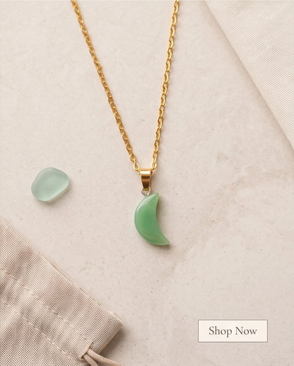 Silver Jade Green Crescent Moon Pendant Necklace