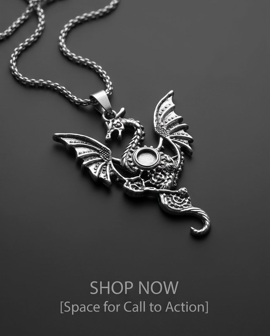 Silver Steampunk Dragon Gear Pendant Necklace