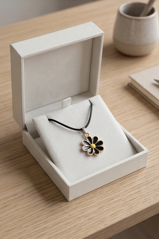 Gold and Black Daisy Pendant Necklace