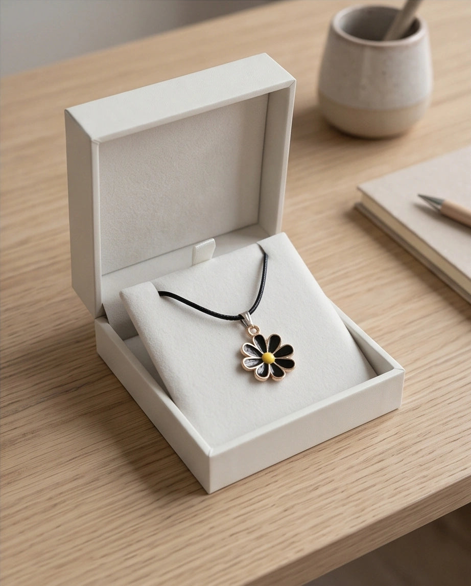Gold and Black Daisy Pendant Necklace