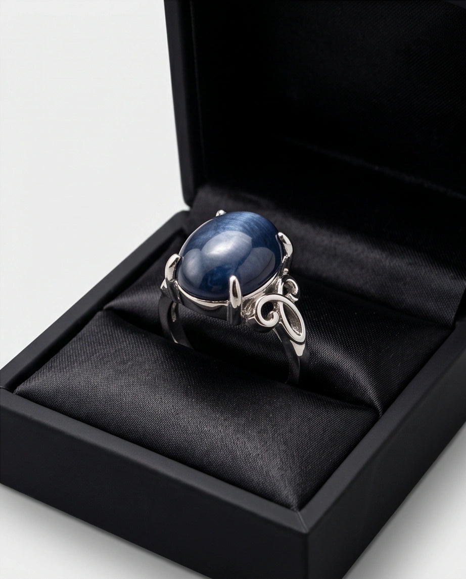 Midnight Azure Tiger's Eye Filigree Ring
