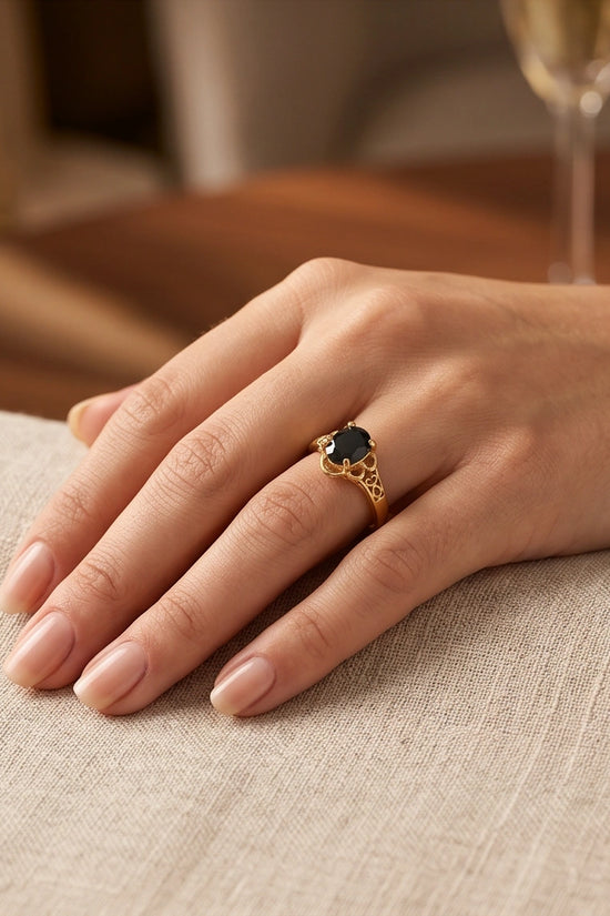 Golden Obsidian Scalloped Ring