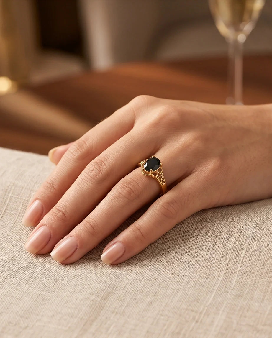 Golden Obsidian Scalloped Ring