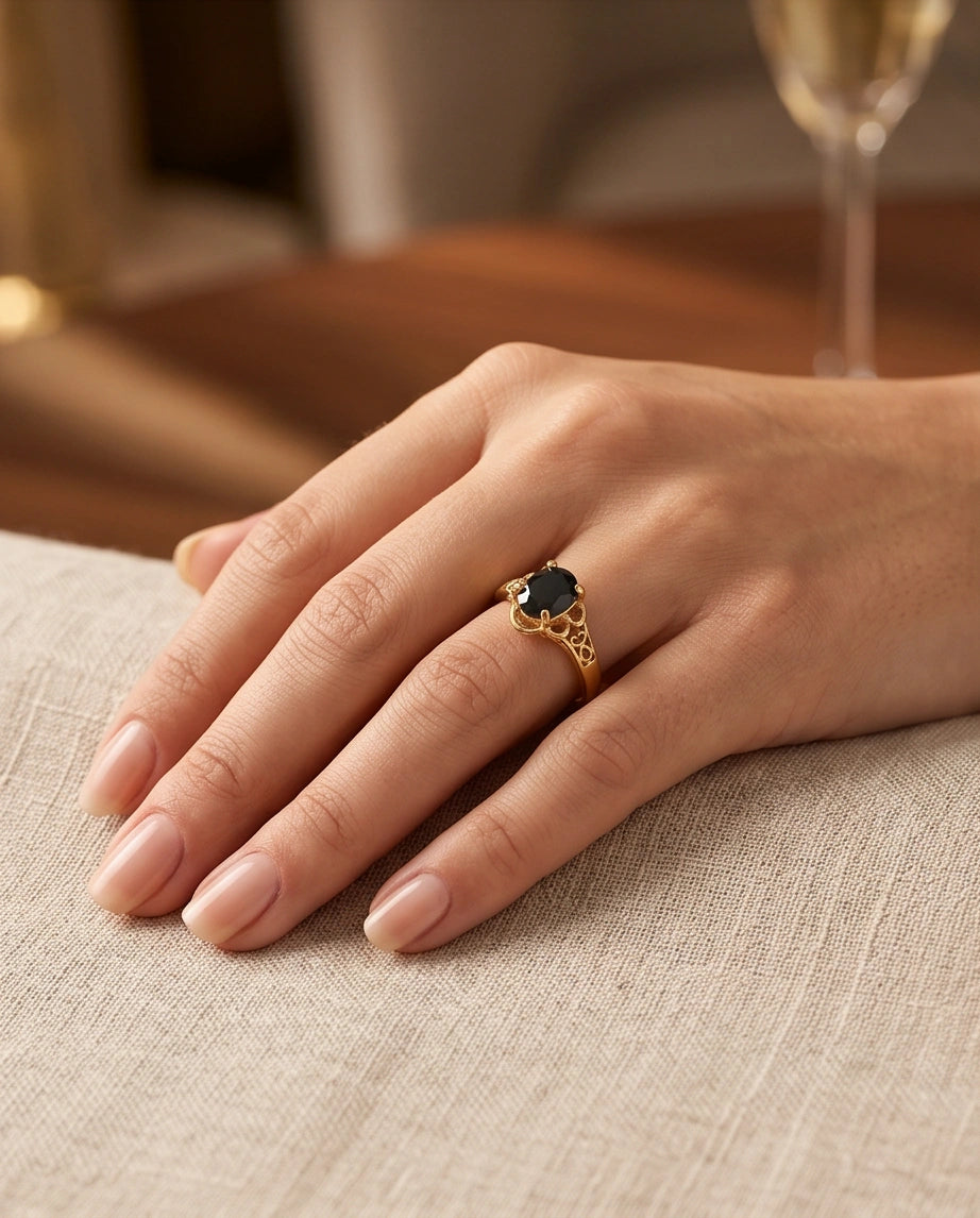 Golden Obsidian Scalloped Ring