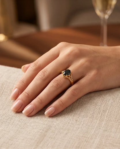 Golden Obsidian Scalloped Ring