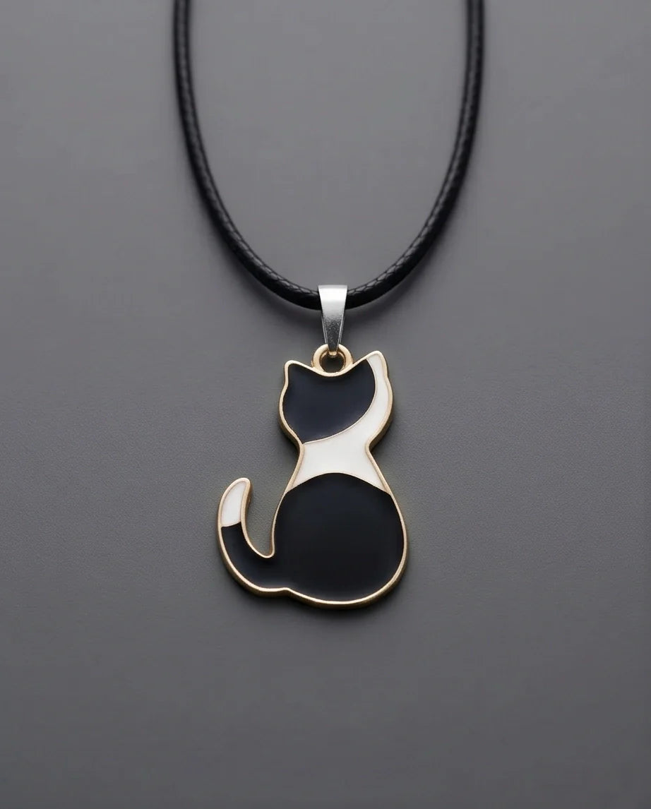 Artistic Tuxedo Cat Silhouette Pendant Necklace