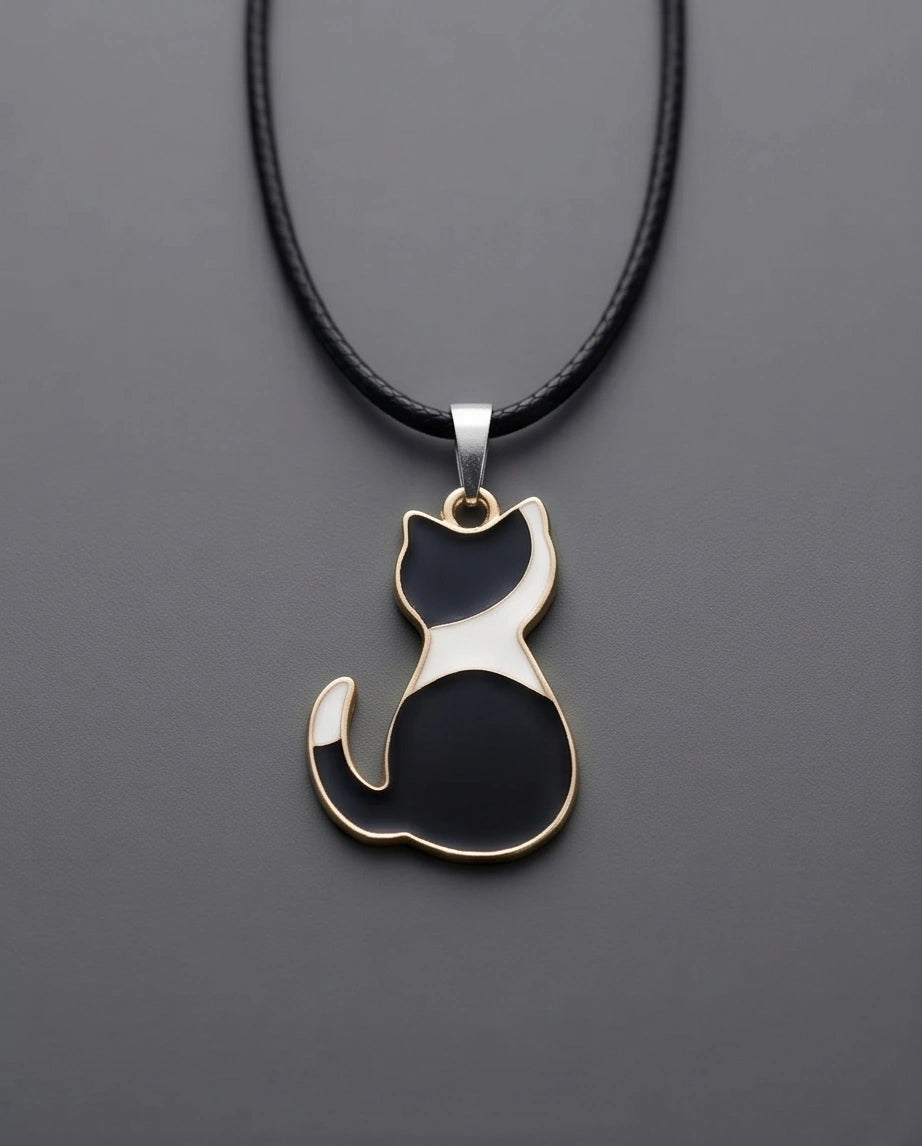 Artistic Tuxedo Cat Silhouette Pendant Necklace