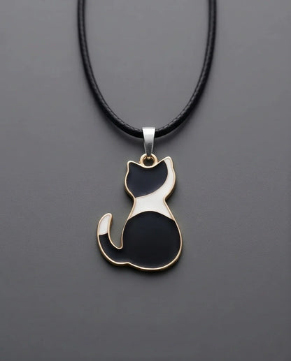 Artistic Tuxedo Cat Silhouette Pendant Necklace