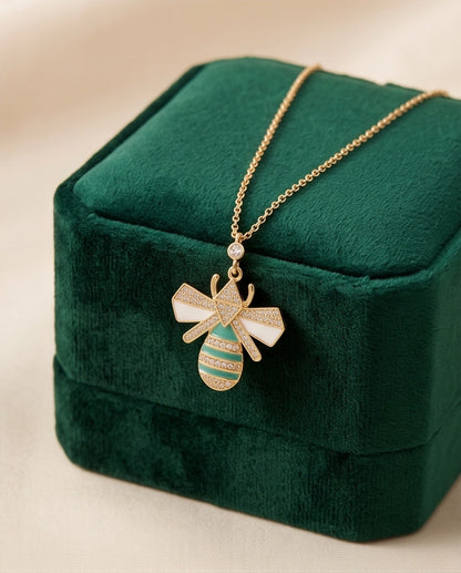 Gold Turquoise Enamel Bee Necklace