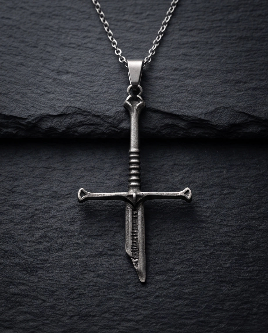 Silver Broken Sword Pendant Necklace