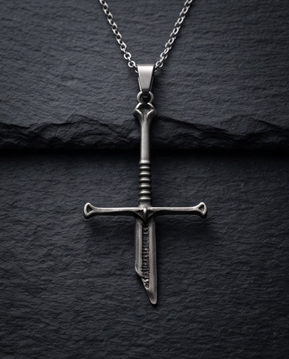 Silver Broken Sword Pendant Necklace