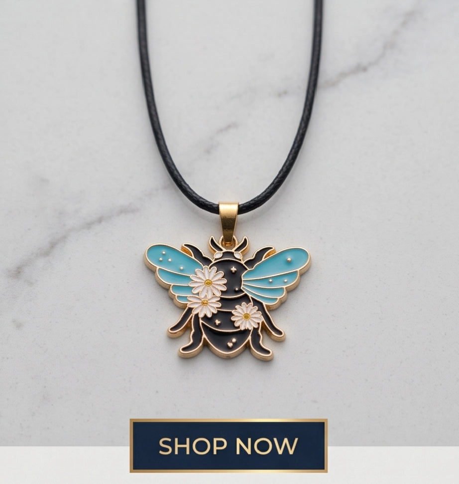 Gold Daisy Honeybee Enamel Chain Necklace