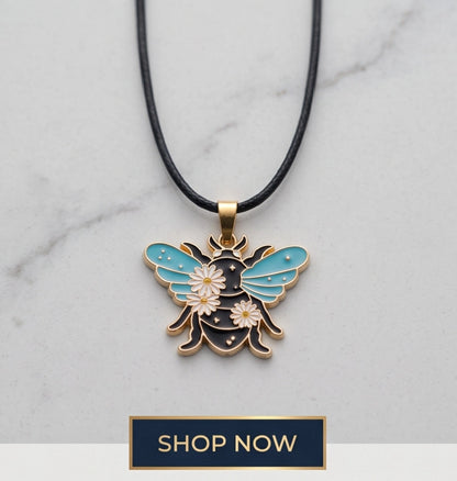 Gold Daisy Honeybee Enamel Chain Necklace