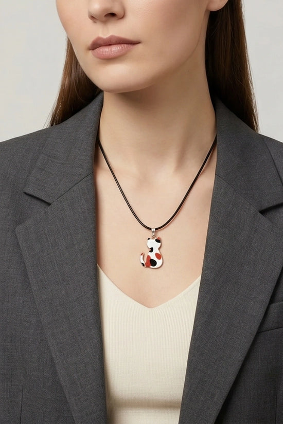 Artistic Calico Cat Silhouette Pendant Necklace