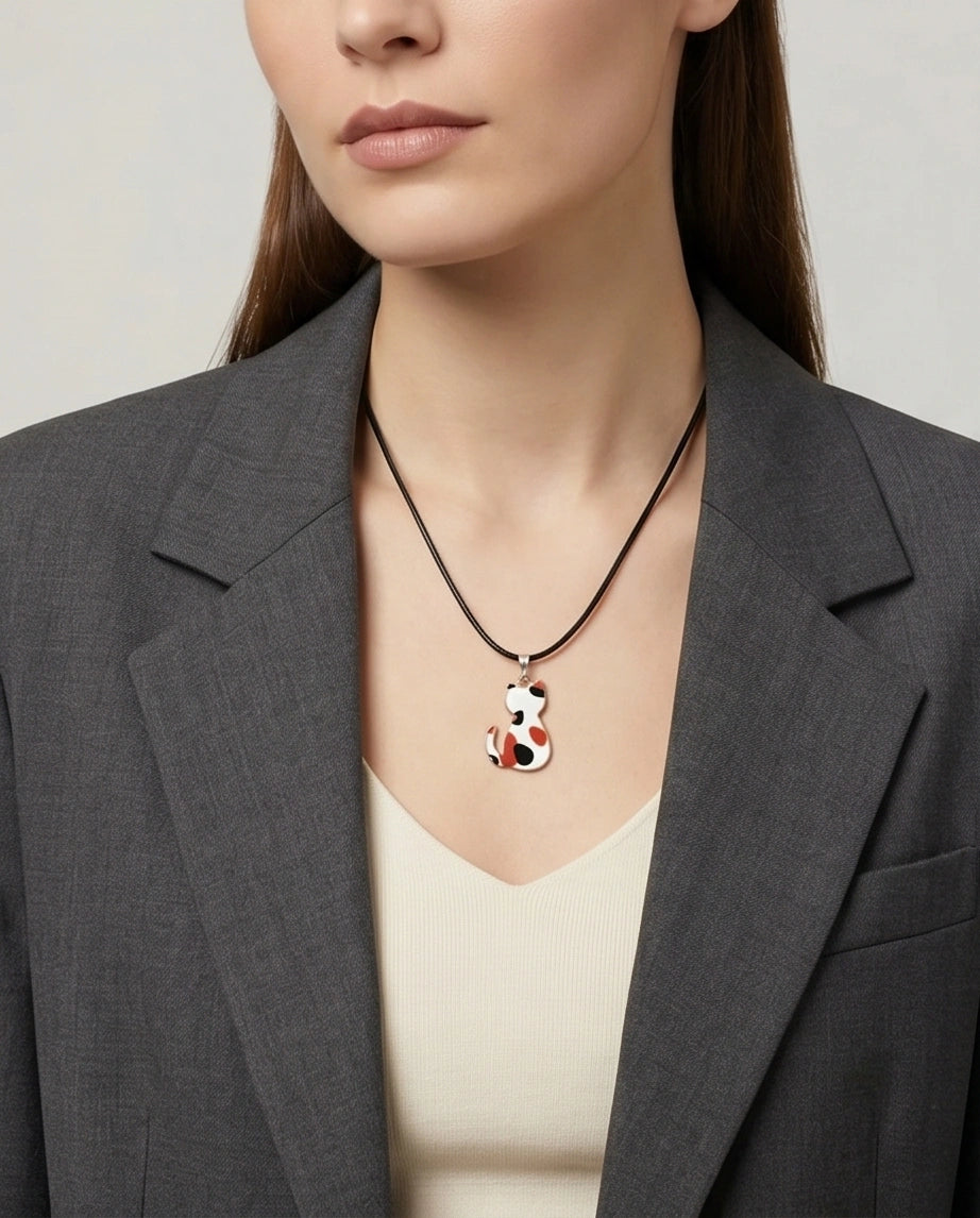 Artistic Calico Cat Silhouette Pendant Necklace