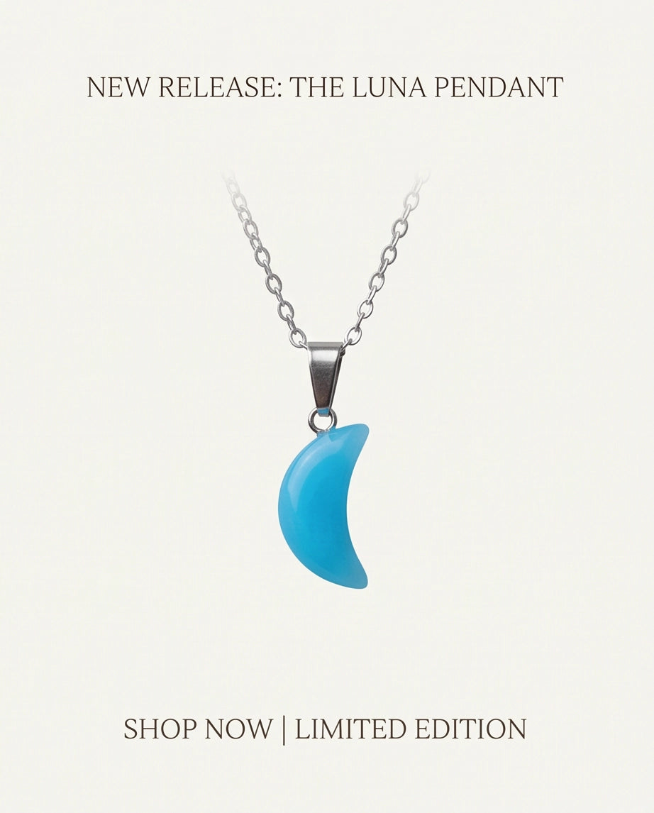 Silver Light Blue Crescent Moon Resin Pendant Necklace