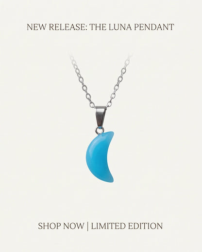 Silver Light Blue Crescent Moon Resin Pendant Necklace