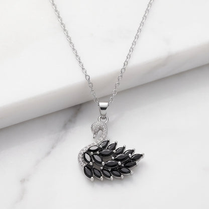Silver Black Crystal Swan Necklace