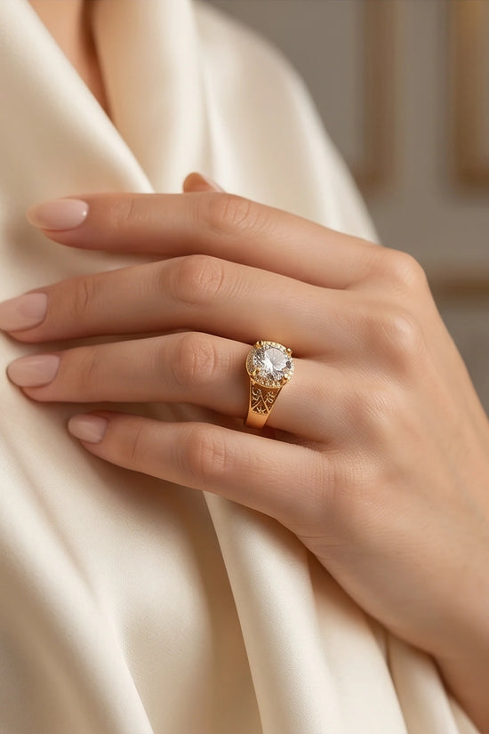 Golden Diamond Empress Halo Ring