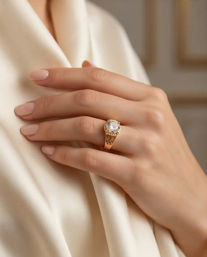 Golden Diamond Empress Halo Ring