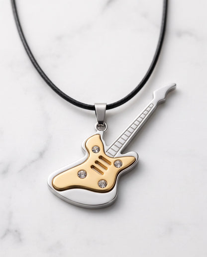 Gold and Silver Crystal Electric Guitar Cord Necklace