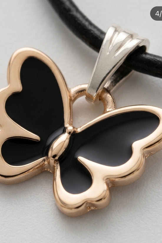 Gold and Black Butterfly Pendant Necklace