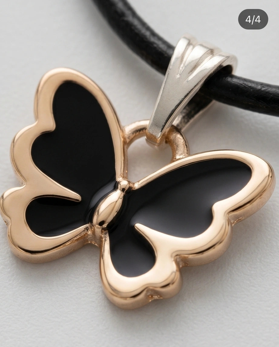 Gold and Black Butterfly Pendant Necklace