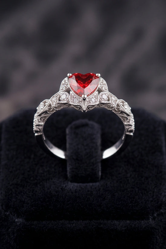 Vintage Heart Ruby & Diamond Accent Ring