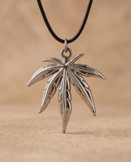 Silver Leaf Pendant Cord Necklace