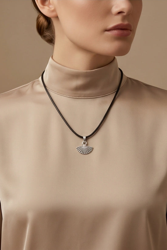 Silver Hand Fan Pendant Necklace