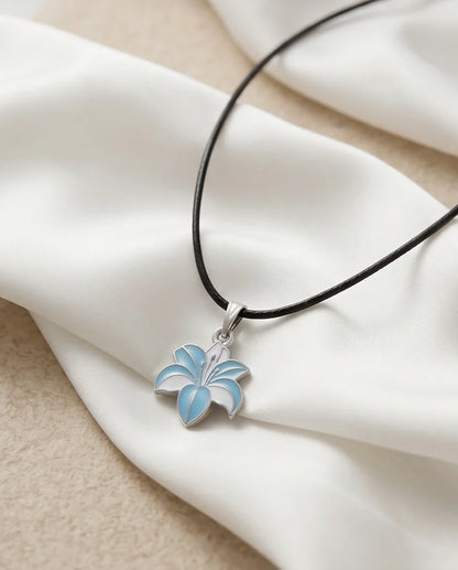 Serene Blue and White Lily Enamel Pendant Necklace